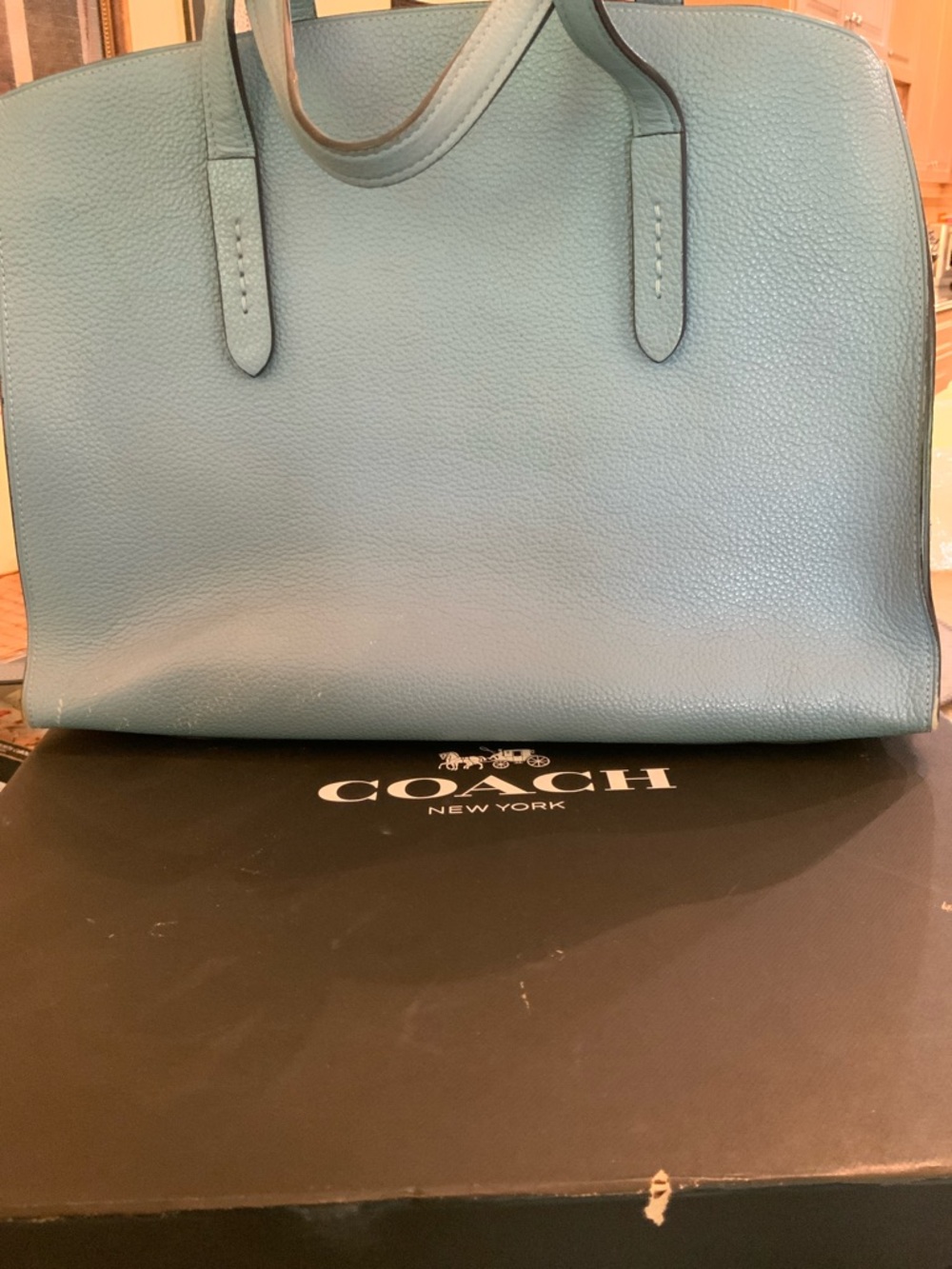 Coach Charlie Pale Blue Pebbled Leather Tote with Removable Strap - Picture 11 of 16